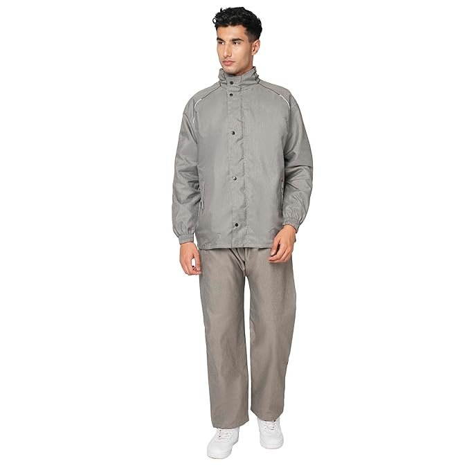 Grey Waterproof Hooded Raincoat for Men and Women Lightweight Rainwear