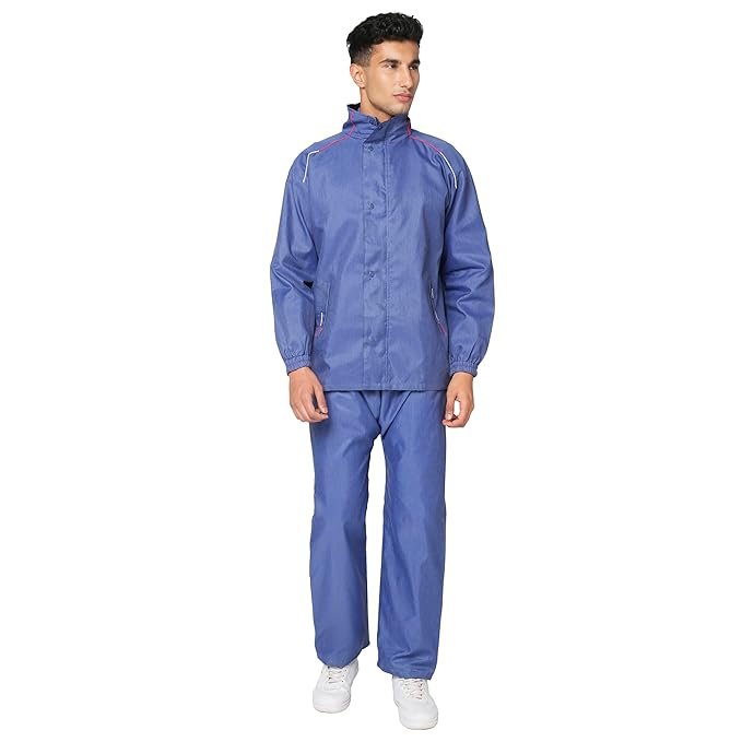 Blue Waterproof Hooded Raincoat for Men and Women Stylish Rain Protection