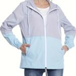 Women's Grey Lightweight Packable Waterproof Hooded Rain Jacket