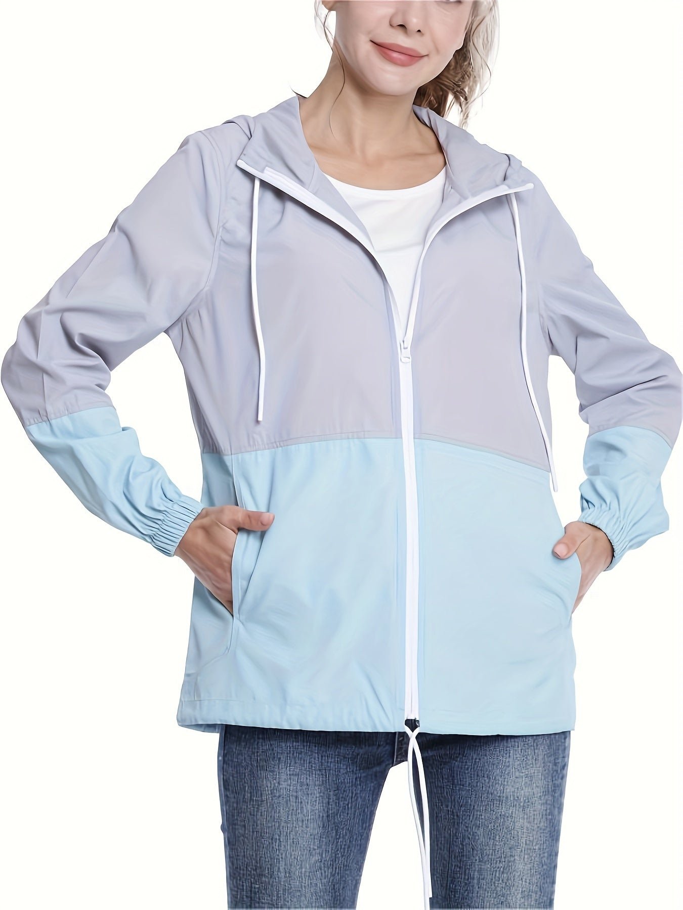 Women's Grey Lightweight Packable Waterproof Hooded Rain Jacket