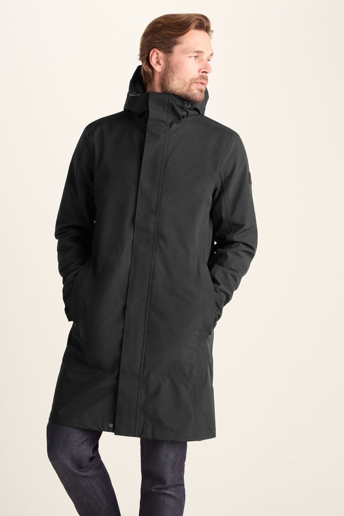 Black Long Hooded Waterproof Coat for Men Outdoor Rain Protection