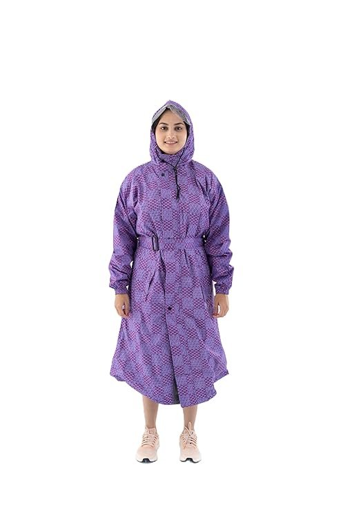 Women's Purple Hooded Waterproof Raincoat Long Length Rain Protection