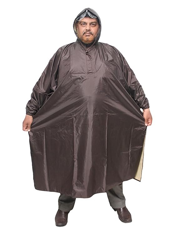 Brown Reusable Unisex Plus Size Waterproof Rain Poncho Lightweight Design