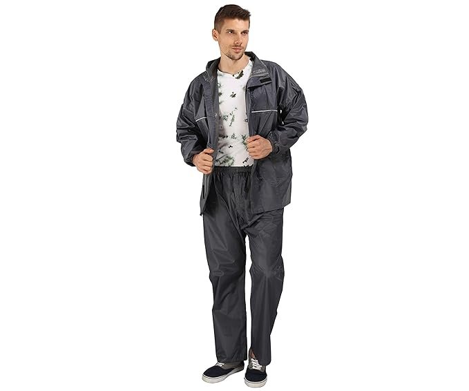 Grey Nylon Waterproof Hooded Raincoat for Men Lightweight Rainwear