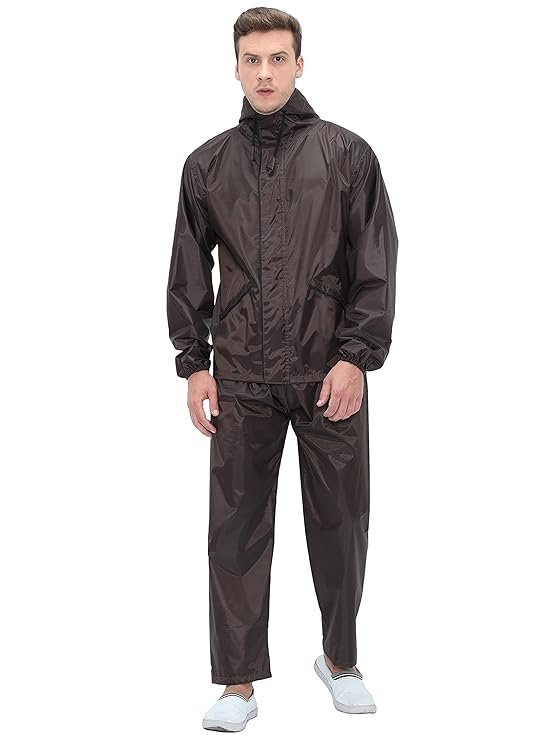 Brown Waterproof Rain Suit for Men with Jacket and Pant Combo