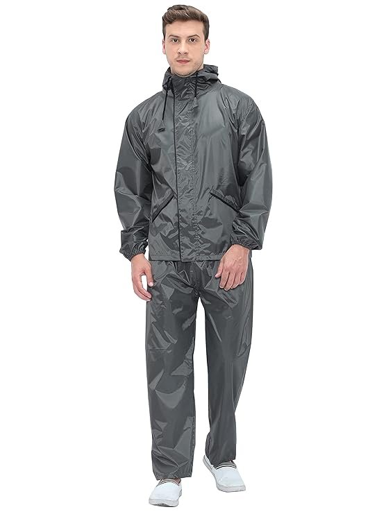 Grey Waterproof Rain Suit for Men with Top and Bottom Protection Set