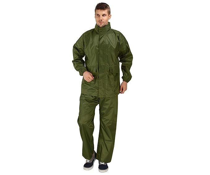 Green Nylon Waterproof Hooded Raincoat for Men All Season Rainwear