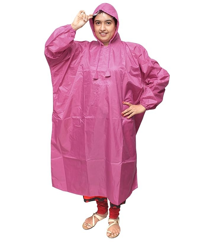 Women's Plus Size Pink Waterproof Rain Poncho for Rainy Season