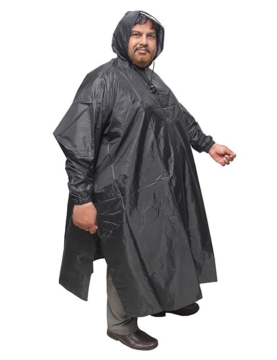 Black Reusable Unisex Plus Size Rain Poncho Lightweight Waterproof Cover