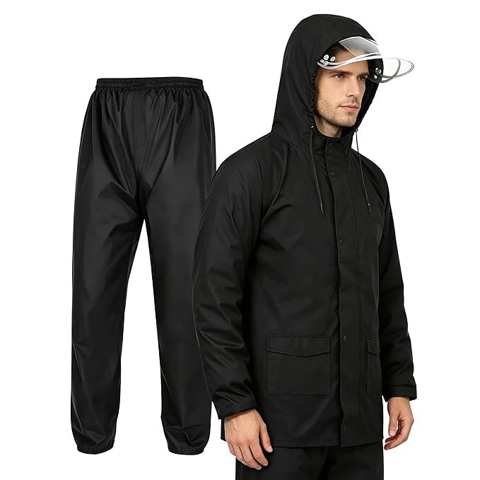 Heavy Duty Waterproof Rain Suit for Men with Reflective Strips and Pants