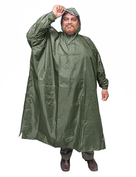 Green Reusable Unisex Plus Size Rain Poncho for Outdoor Rain Protection