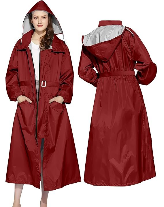 Women's Red Waterproof Raincoat Lightweight Outdoor Rainwear
