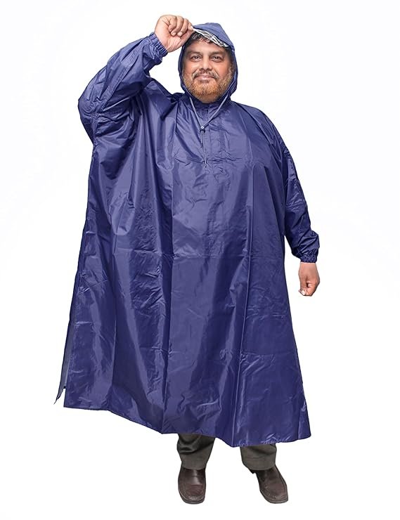 Blue Reusable Unisex Plus Size Rain Poncho for All Weather Protection