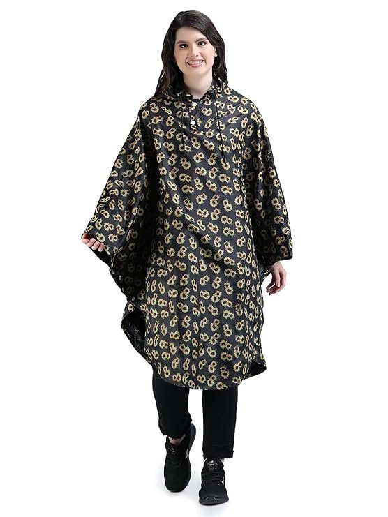 Women's Reversible Green Waterproof Rain Poncho with Hood and Carrying Bag