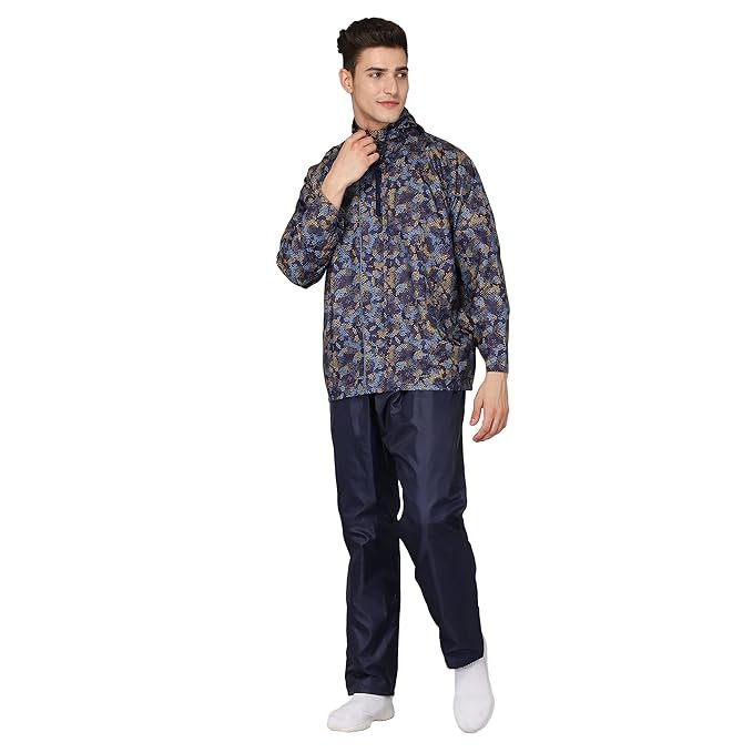 Blue Reversible Ankle Length Waterproof Raincoat for Men with Hood