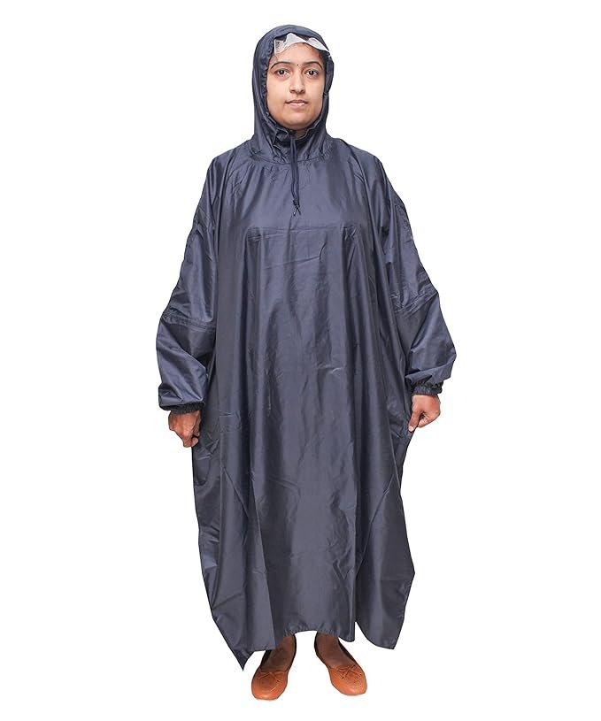 Women's Plus Size Navy Blue Waterproof Rain Poncho Lightweight Design