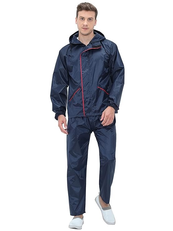 Navy Blue Waterproof Rain Suit for Men with Top and Bottom Set