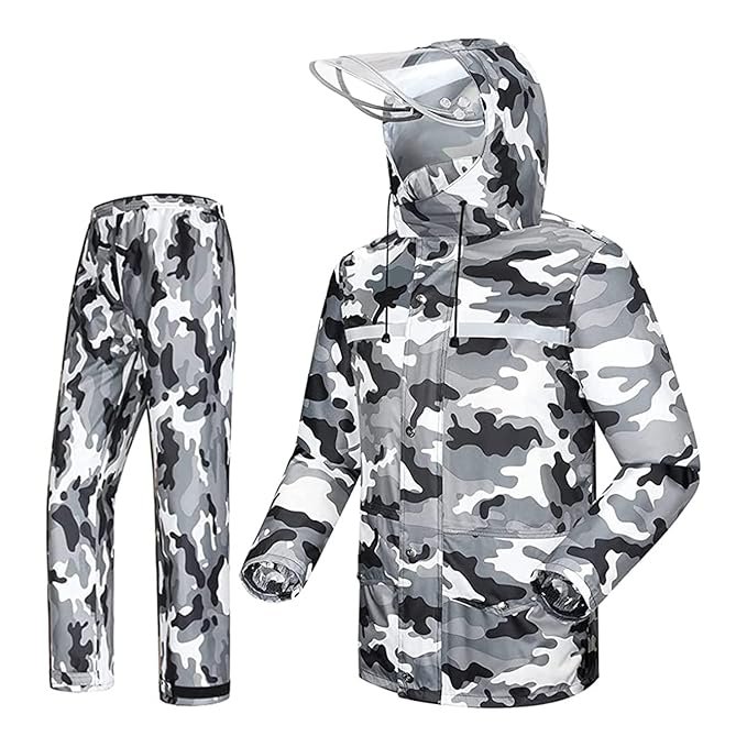 Two Piece Waterproof Raincoat with Transparent Face Shield and Detachable Hood
