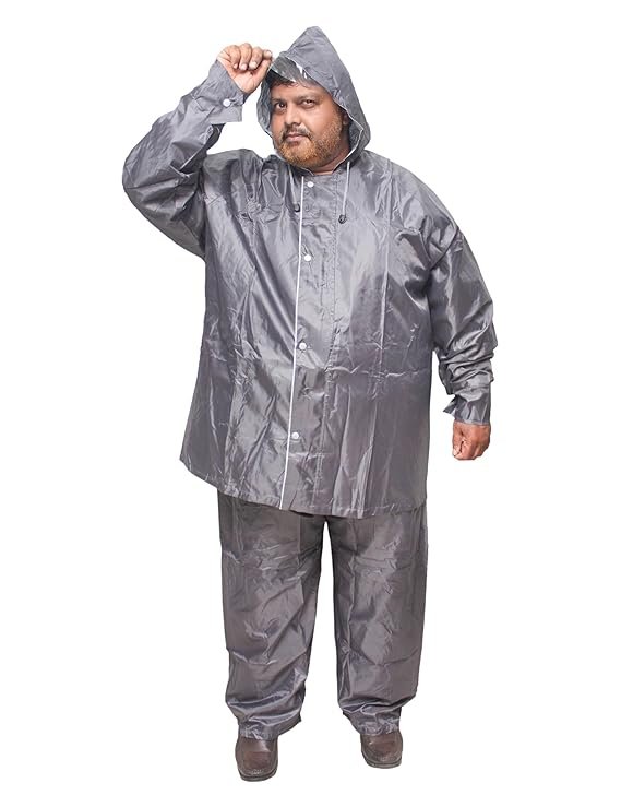 Grey Plus Size Waterproof Raincoat for Men Heavy Duty Rainwear