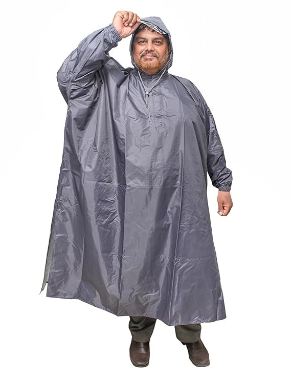 Grey Reusable Unisex Plus Size Waterproof Rain Poncho Rainy Season Essential