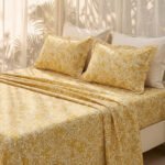 Fast Wear Yellow Floral Pattern Queen Bed Sheet Set