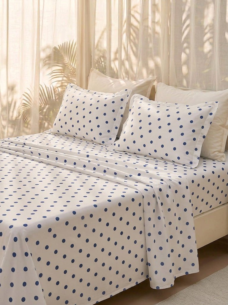 Fast Wear Blue Polka Dot King Bed Sheet Set