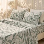 Fast Wear Sage Leaf Printed Queen Bed Sheet Set