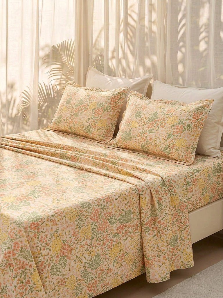 Fast Wear Multicolour Floral Pattern King Bed Sheet Set