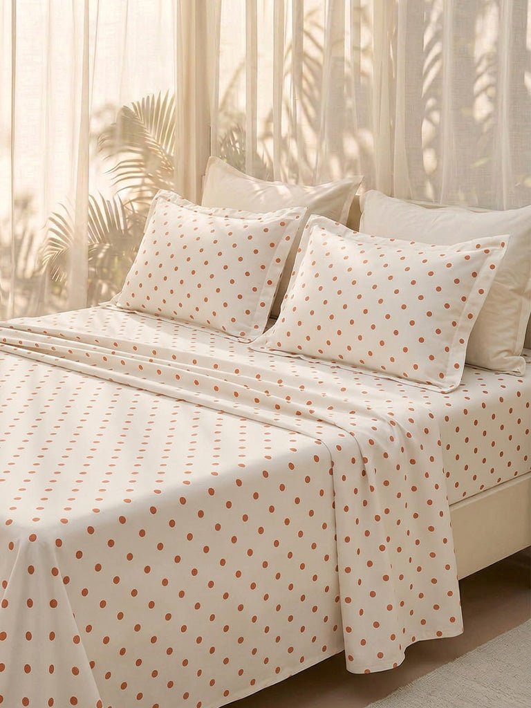 Fast Wear Dusty Pink Polka Dot Printed Fitted Queen Bed Sheet Set