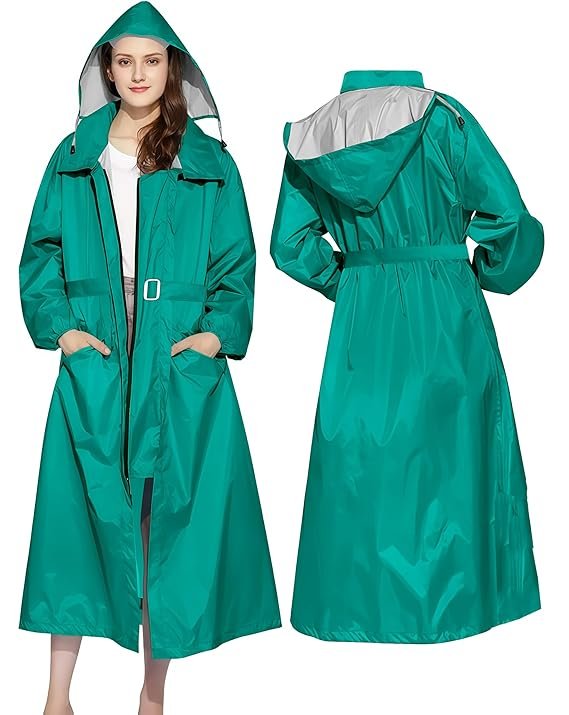 Women's Green Waterproof Raincoat Stylish All Weather Rain Protection