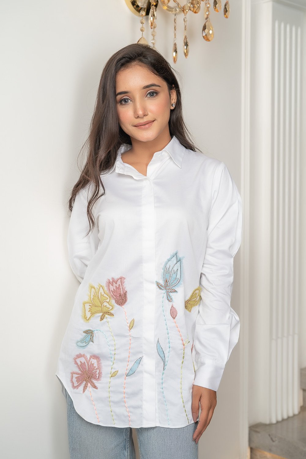 White Nature Inspired Floral Shirt