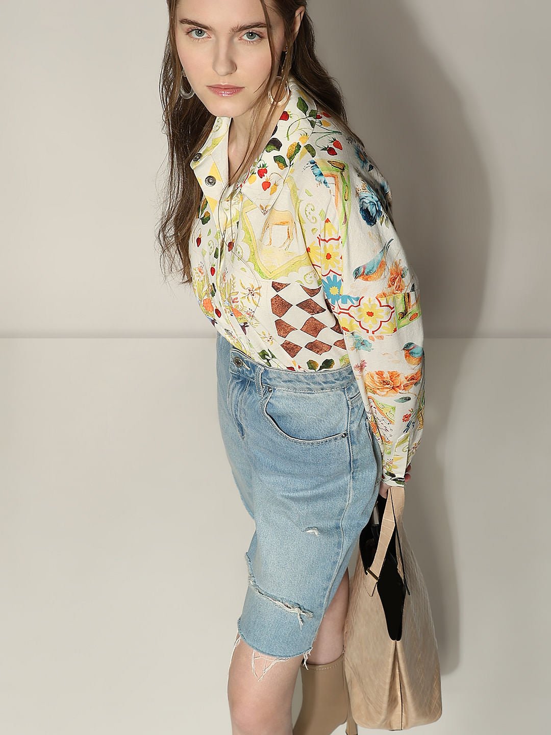 Pale Yellow Floral Print Shirt