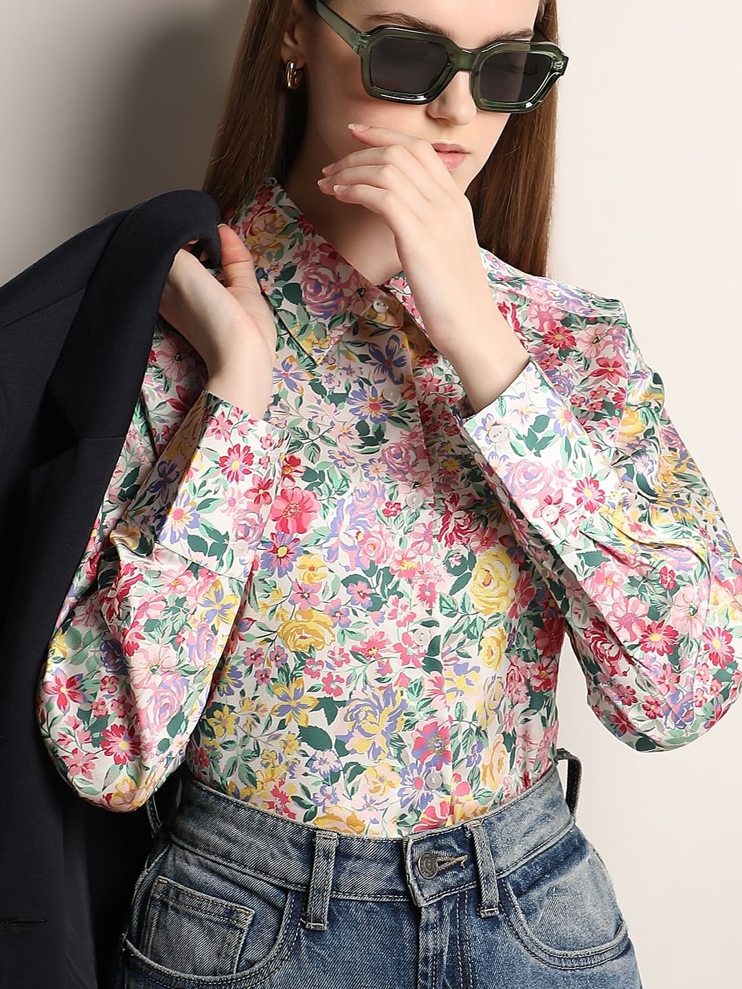 Pink Floral Satin Shirt