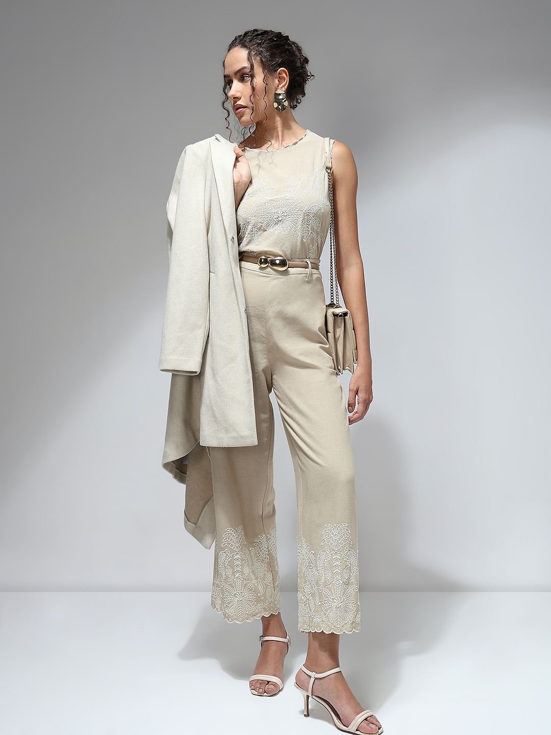 Beige Straight Fit Co-Ord Set Pants
