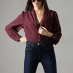 Wine Shawl Collar Shirt