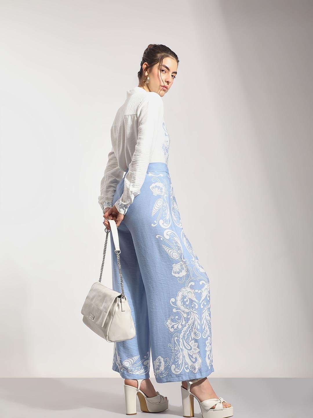Fast Wear Blue Printed Wide Leg Pants