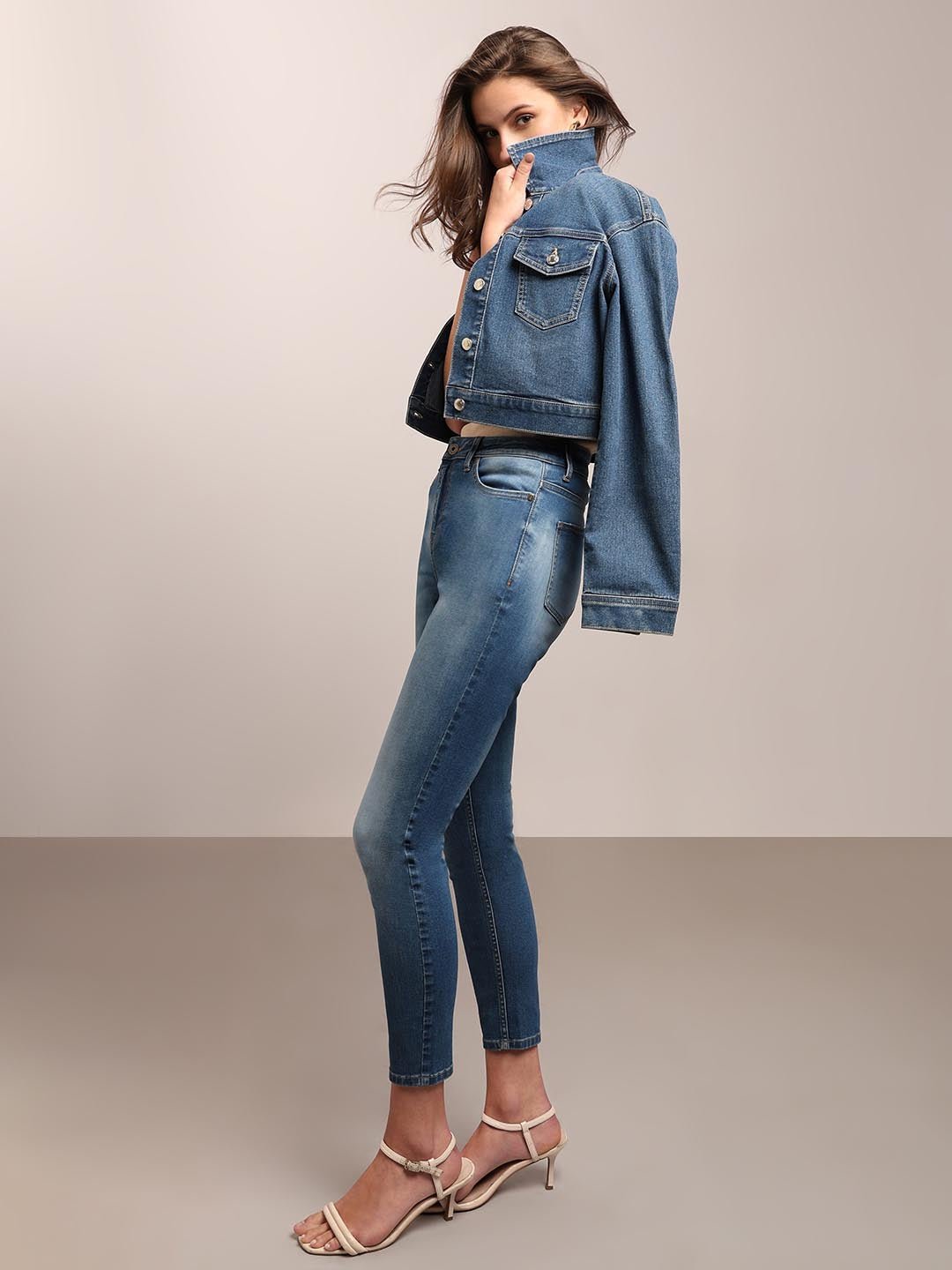 Fast Wear Light Blue Mid Rise Skinny Fit Jeans