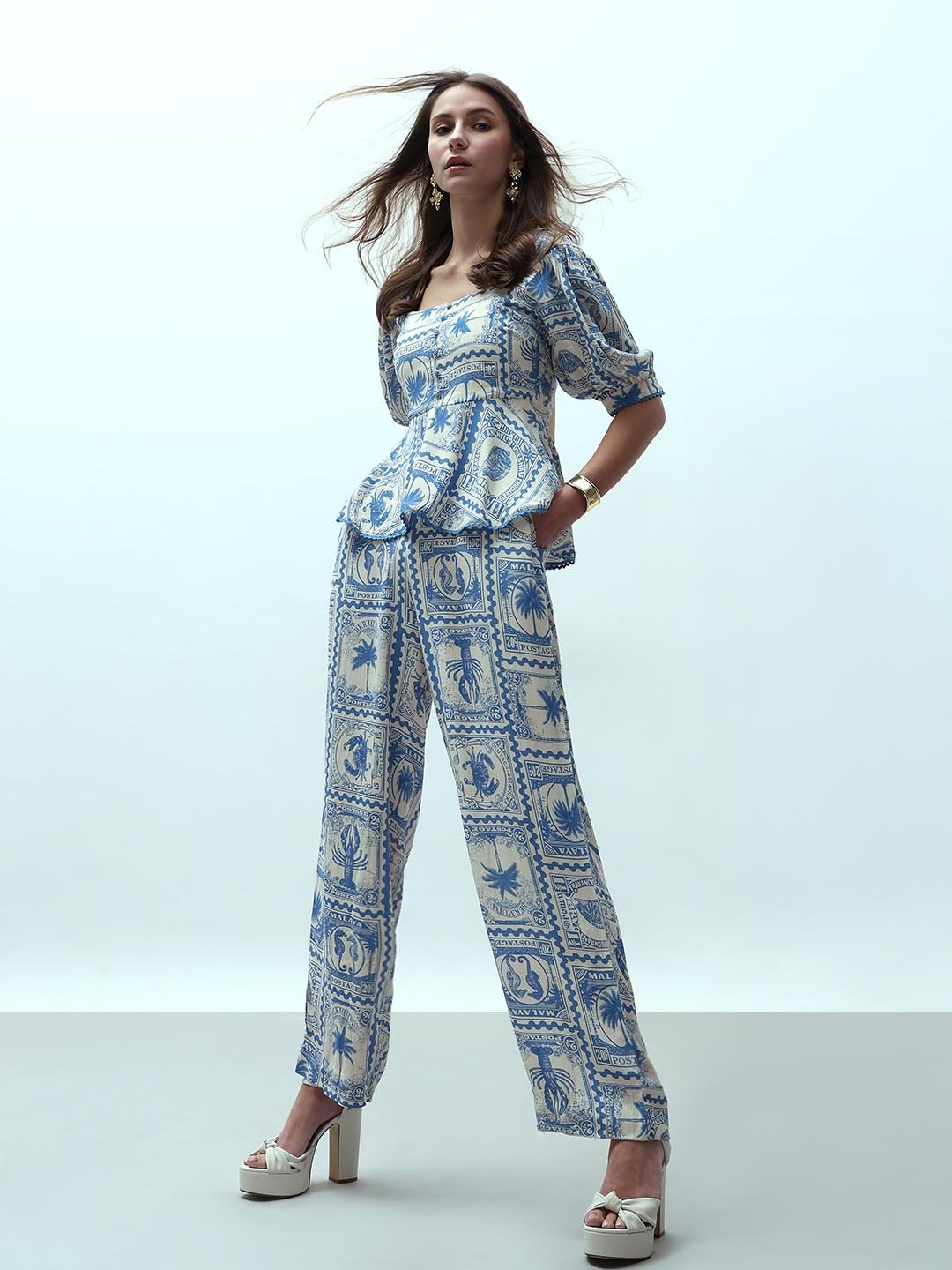 Fast Wear Ecru Printed Co-Ord Set Pants