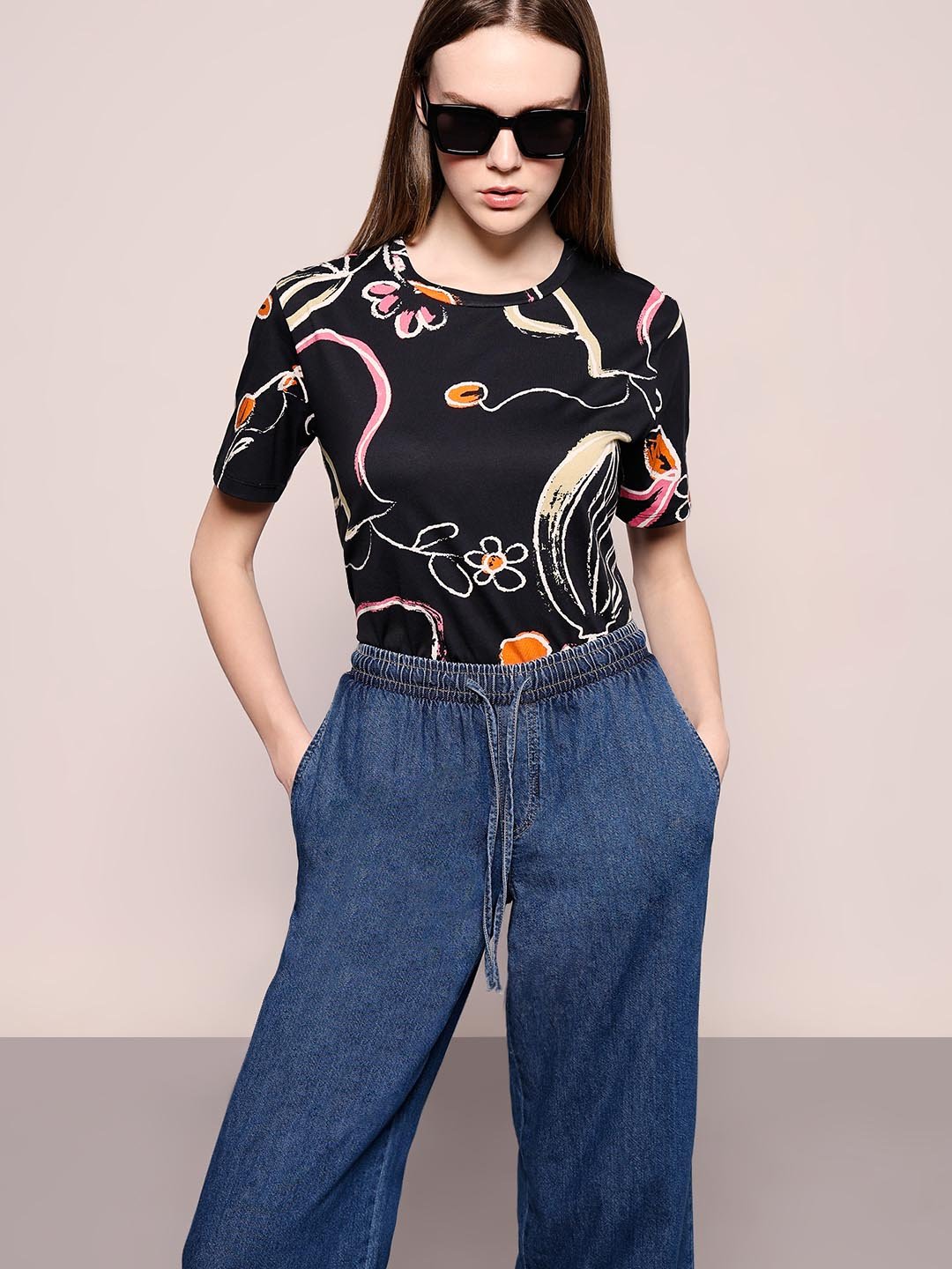 Fast Wear Black Printed Cotton T-Shirt