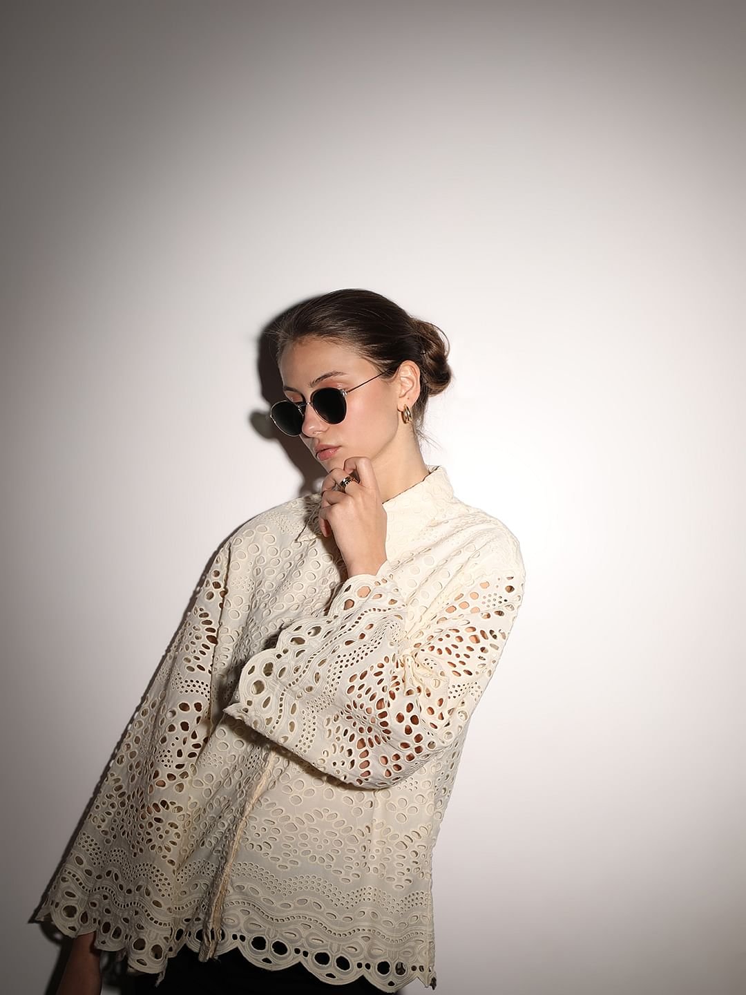 Ecru Cutwork Cotton Shirt