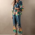 Teal Floral Straight Fit Pants