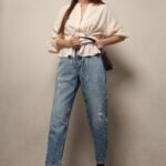 Blue Mid Rise Mom Fit Jeans