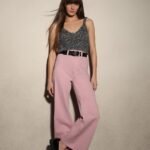 Pink Wide Leg Mid Rise Jeans