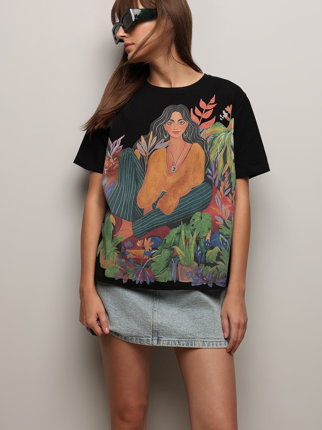Black Printed Cotton T-shirt