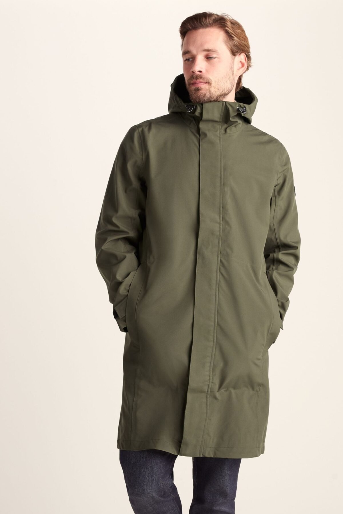 Green Long Hooded Waterproof Coat for Men Full Coverage Rainwear