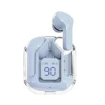 Blue Wireless Bluetooth Earbuds with Transparent Case & LED Display, in-Ear Stereo Headphones with Mic