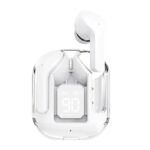 White Wireless Bluetooth Earbuds with Transparent Case & LED Display, in-Ear Stereo Headphones with Mic