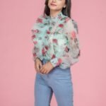 Mint Floral Pleated Shirt