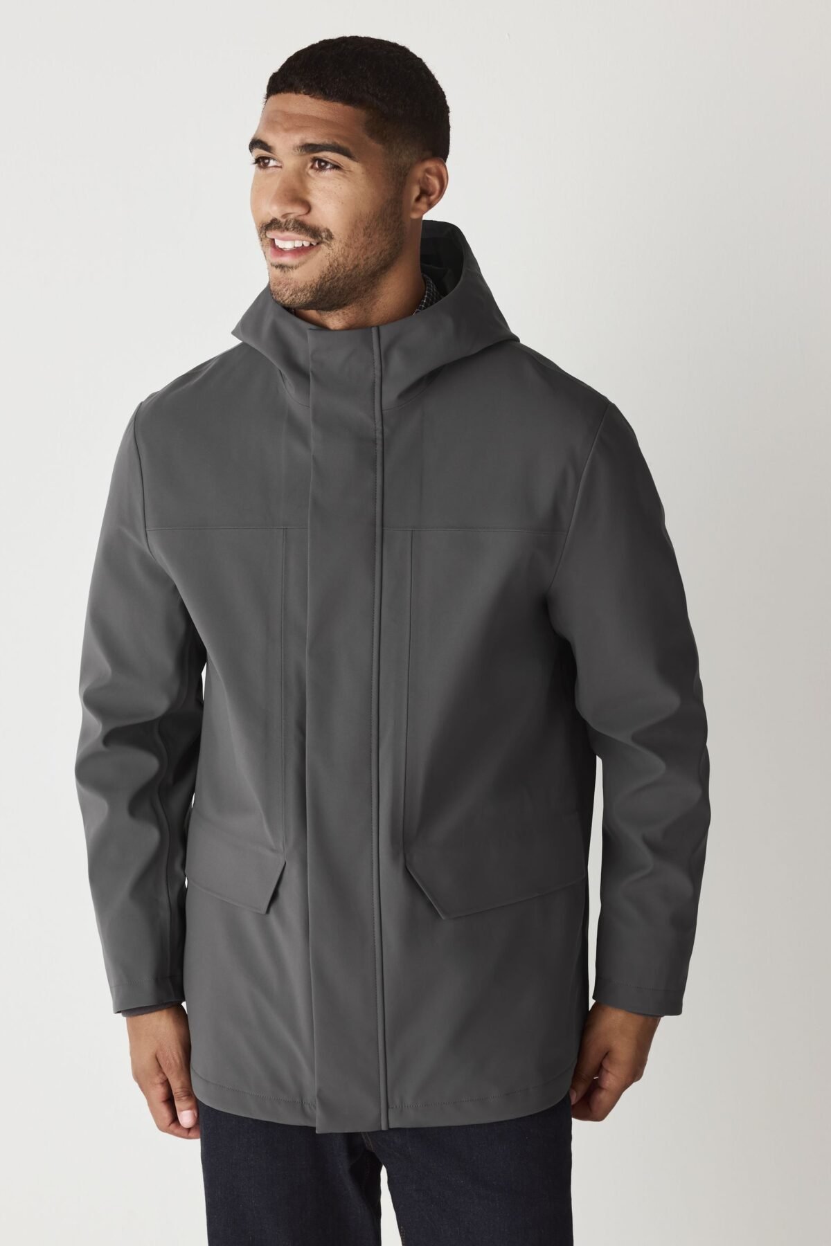 Grey Regular Fit Waterproof Hooded Coat with Taped Seams Protection