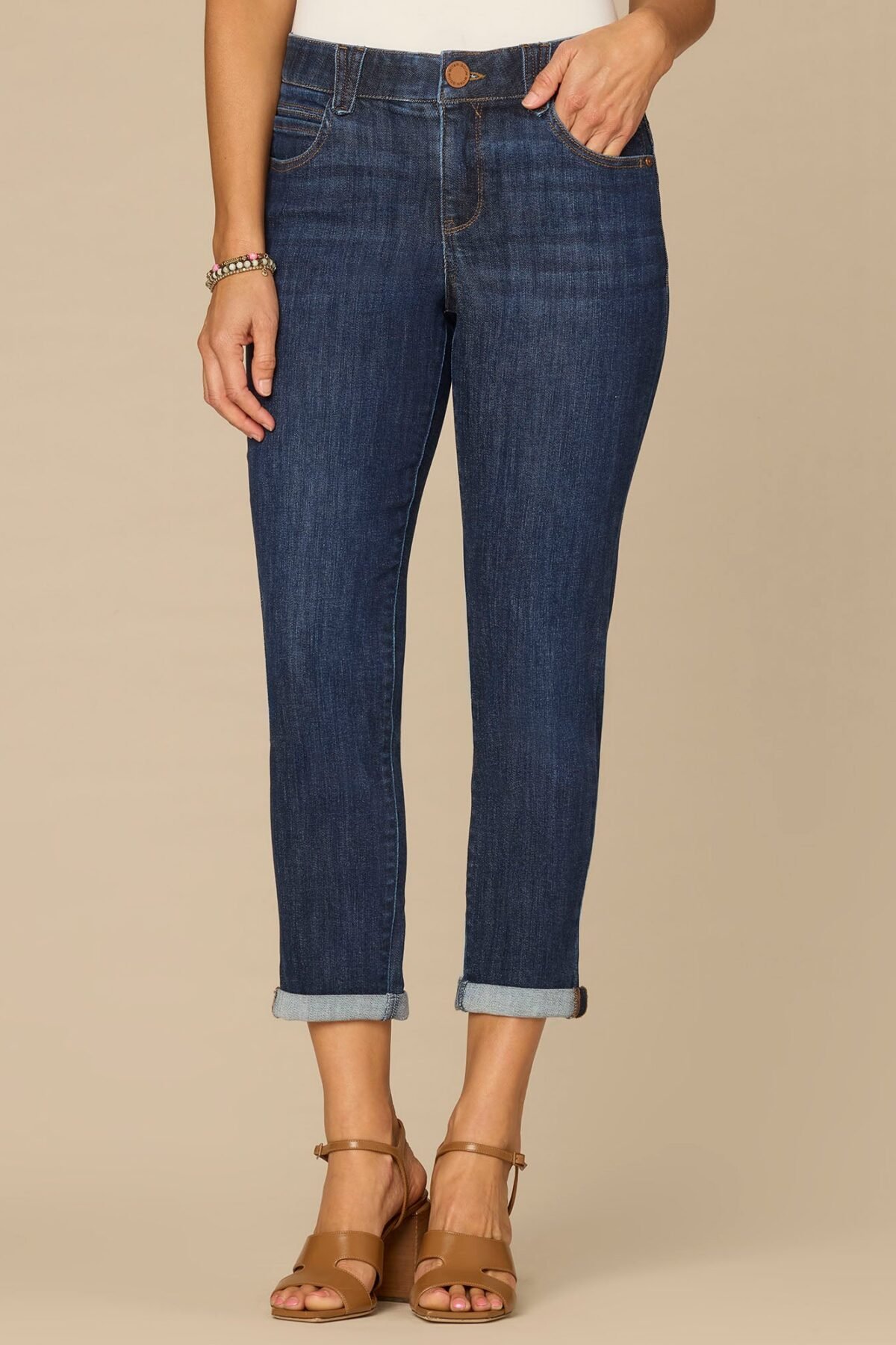Fast Wear Mid-Rise Indigo Ankle Skimmer Jeans with Roll Cuff Hem